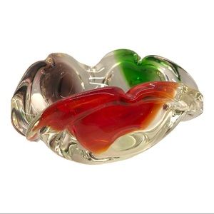 Mid Century Sommerso Art Glass Red, Green, Purple & Clear Geode Bowl/ Ashtray